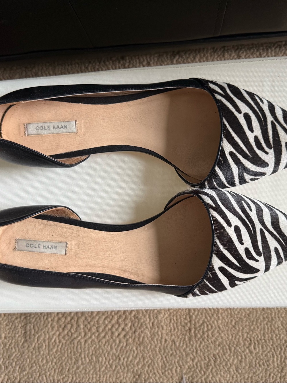 Cole Haan Black and White Zebra-Print Pointed Flats